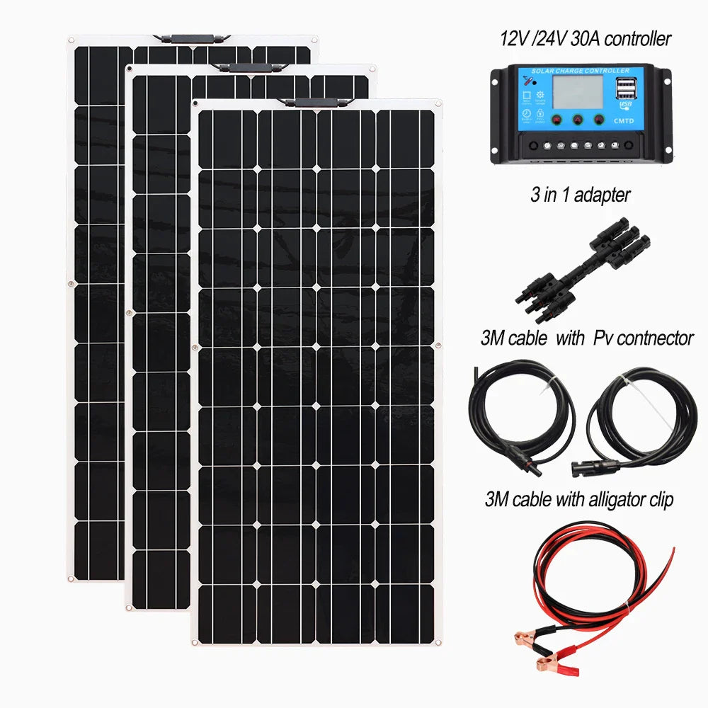 Solar panel kit Flexible Module 18V 120W 240w 360w 480w 600w 720w 12V or 24v photovoltaic for Motorhome Battery  Home Charger - 54Grid - Renewable Energy Store