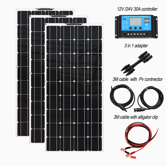 Solar panel kit Flexible Module 18V 120W 240w 360w 480w 600w 720w 12V or 24v photovoltaic for Motorhome Battery  Home Charger - 54Grid - Renewable Energy Store