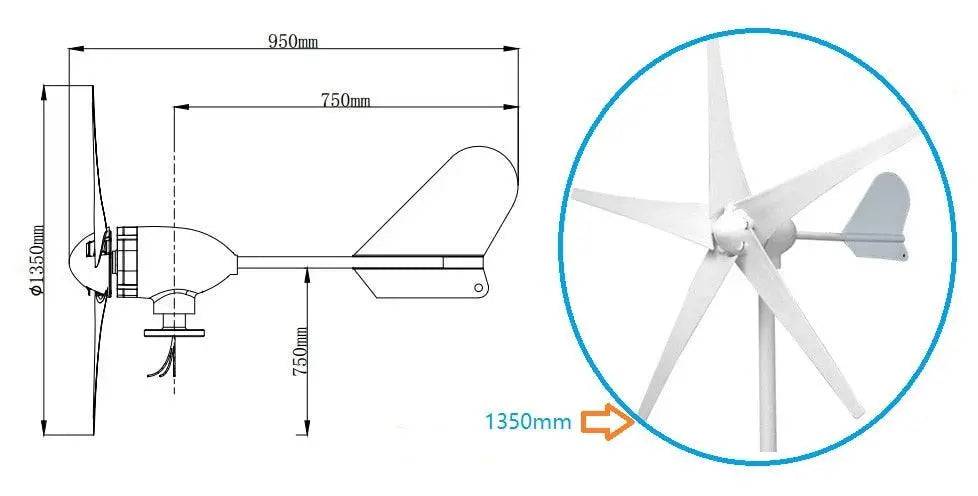Wind Turbine Generator 500W Horizontal 12/24/48V With Waterproof Charger Controller - 54Grid - Renewable Energy Store