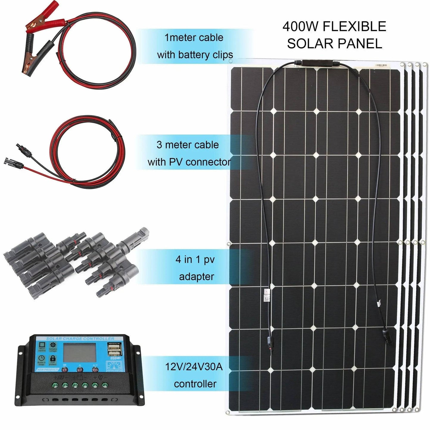 Solar Panel Kit Complete 400/300/200/100 Watts Flexible Solar 12V - 54Grid - Renewable Energy Store