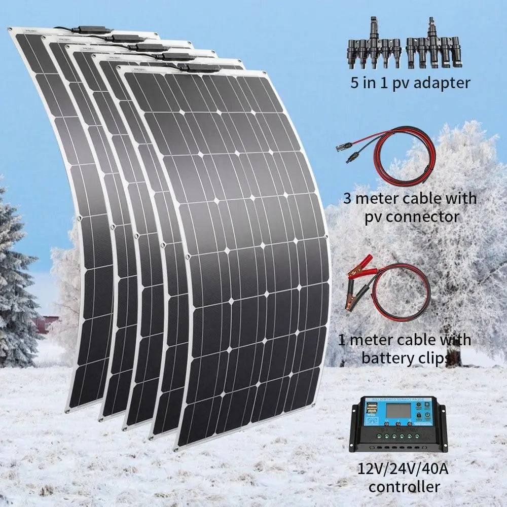 Solar Panel High Efficiency 100w 500w Charger Portable 12v 24v Battery Controller System Flexible Set Camping Power Bank - 54Grid - Renewable Energy Store