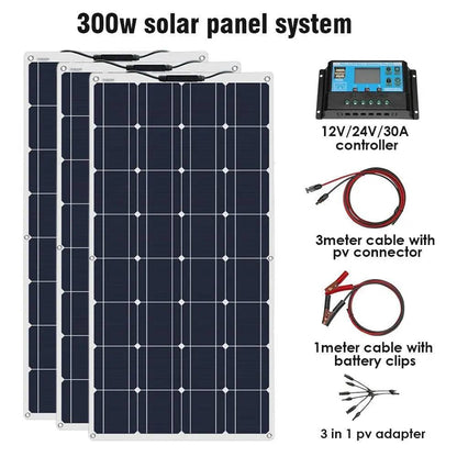 Solar Panel Kit 100/200/300 W Off Grid Flexible 12V Wateproof - 54Grid - Renewable Energy Store