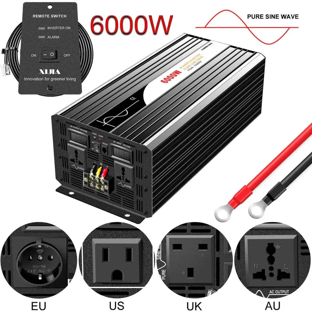 6000W pure sine wave inverter 12v 110v with remote control solar power inverter DC 24v 48v to AC 220v digital display - 54Grid - Renewable Energy Store