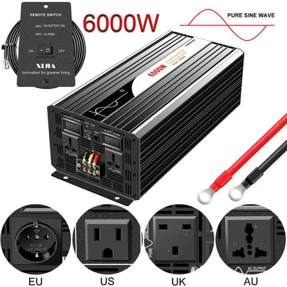 6000W pure sine wave inverter 12v 110v with remote control solar power inverter DC 24v 48v to AC 220v digital display - 54Grid - Renewable Energy Store