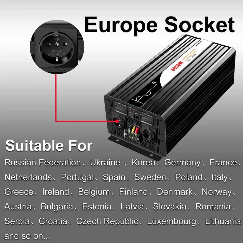6000W pure sine wave inverter 12v 110v with remote control solar power inverter DC 24v 48v to AC 220v digital display - 54Grid - Renewable Energy Store