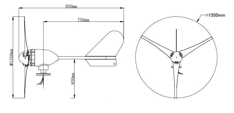 Wind Turbine Generator 500W Horizontal 12/24/48V With Waterproof Charger Controller - 54Grid - Renewable Energy Store