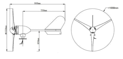 Wind Turbine Generator 500W Horizontal 12/24/48V With Waterproof Charger Controller - 54Grid - Renewable Energy Store