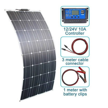 Solar Panel Black Monocrystalline Cell ETFE PET 300w 200w 100w Flexible 12V 24V Battery Charger 1000w Home Complete System Kit - 54Grid - Renewable Energy Store
