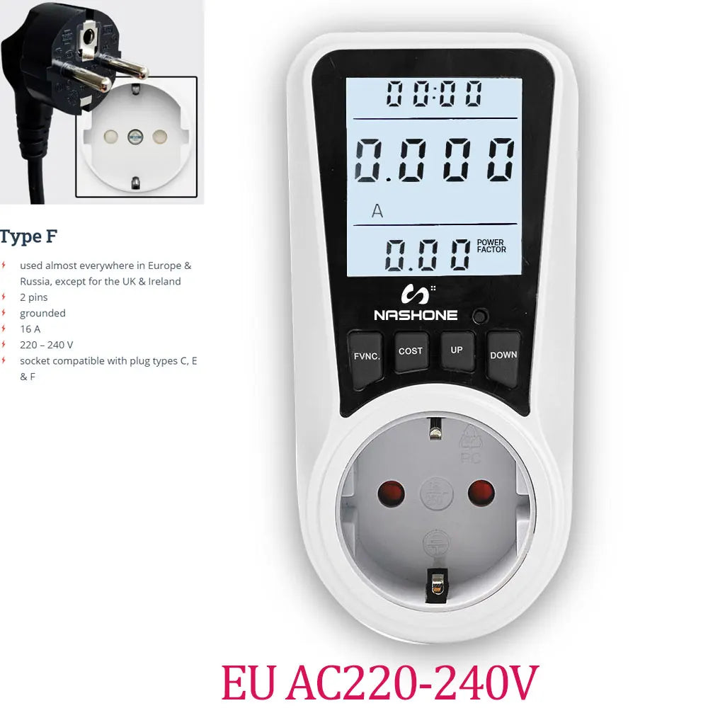 Digital Wattmeter 220V 110V AC Power Meter Electricy consumption Energy Meter EU Plug Power Kilowatt Wattage Electricity Meter - 54Grid - Renewable Energy Store