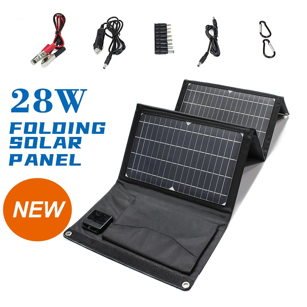 Solar Panel Charger Upgraded 28W 21W 14W Portable  Double USB 5V 18V DC Camping Foldable Solar Panel For Phone Charge Power Bank - 54Grid - Renewable Energy Store