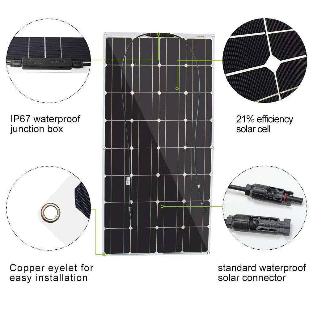Solar Panel Black Monocrystalline Cell ETFE PET 300w 200w 100w Flexible 12V 24V Battery Charger 1000w Home Complete System Kit - 54Grid - Renewable Energy Store