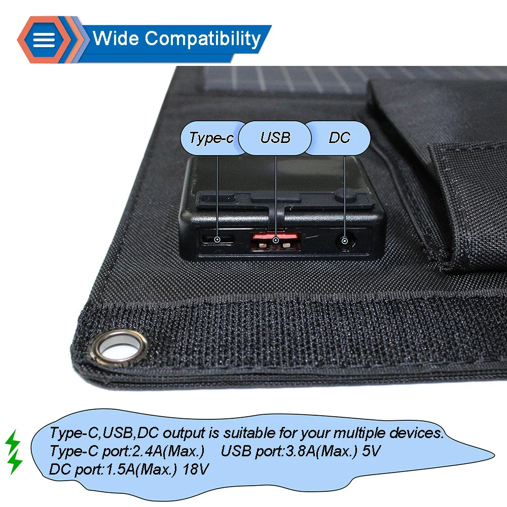 Solar Panel Charger Upgraded 28W 21W 14W Portable  Double USB 5V 18V DC Camping Foldable Solar Panel For Phone Charge Power Bank - 54Grid - Renewable Energy Store