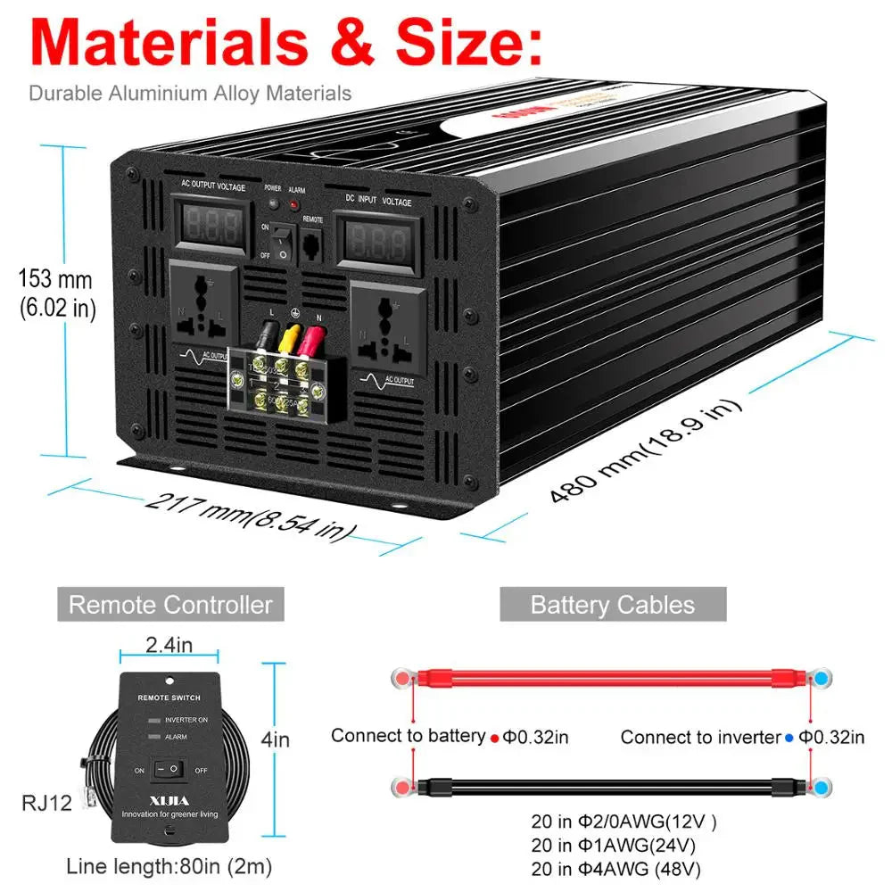 6000W pure sine wave inverter 12v 110v with remote control solar power inverter DC 24v 48v to AC 220v digital display - 54Grid - Renewable Energy Store