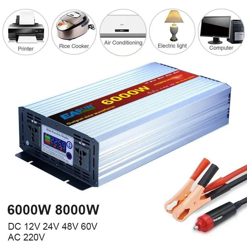 Pure Sine Wave Inverter 6000W 8000w Power Inverter Converte With LED Display DC 12V/24V/48V/60v To AC 110V 220V - 54Grid - Renewable Energy Store