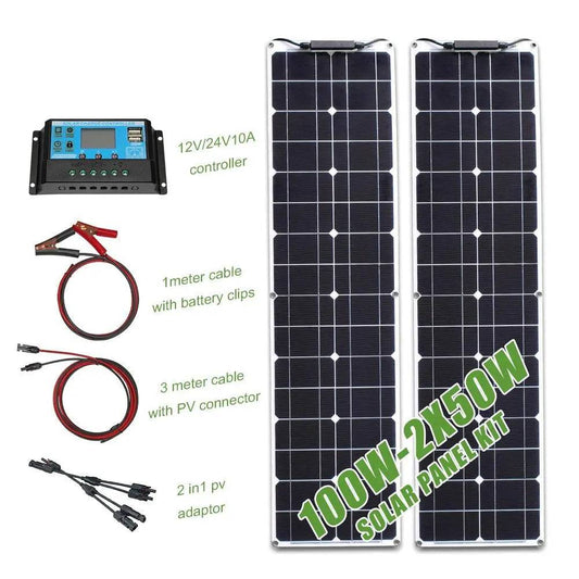 Solar Power Panel Kit 100 watt 50w 16v 12v Strip Shape Monocrystalline Cell Flexible - 54Grid - Renewable Energy Store