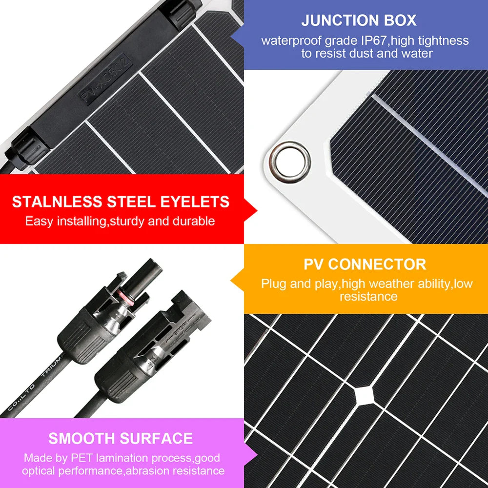 Solar Panel kit 100w 100 Watt 200W 300w 400w Complete Photovoltaic Panels cell 12V 24v Battery Home Car Boat Yacht - 54Grid - Renewable Energy Store