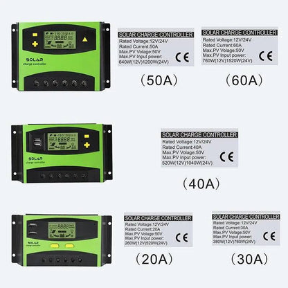 Solar Charge Regulators 50A 60A PWM Solar PV Charger Controller  12V 24V  Dual USB  Battery Automatic Identification LCD Display - 54Grid - Renewable Energy Store