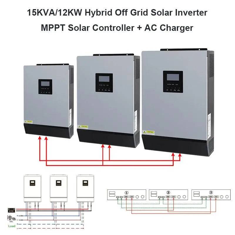 Solar Inverter 15KVA Pure Sine Wave 3-phase 380V 60A MPPT 3 x 5KVA  Off Grid Parallel Inverter 48V 220V 50/60HZ - 54Grid - Renewable Energy Store