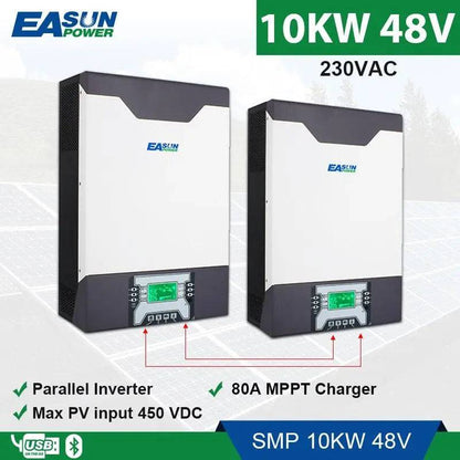 Hybrid Solar Inverter 10KW 80A MPPT Charger PV Input 500VDC  Pure Sine Wave 10000W 48V 230VAC  1&amp;3 Phasen Inverter - 54Grid - Renewable Energy Store