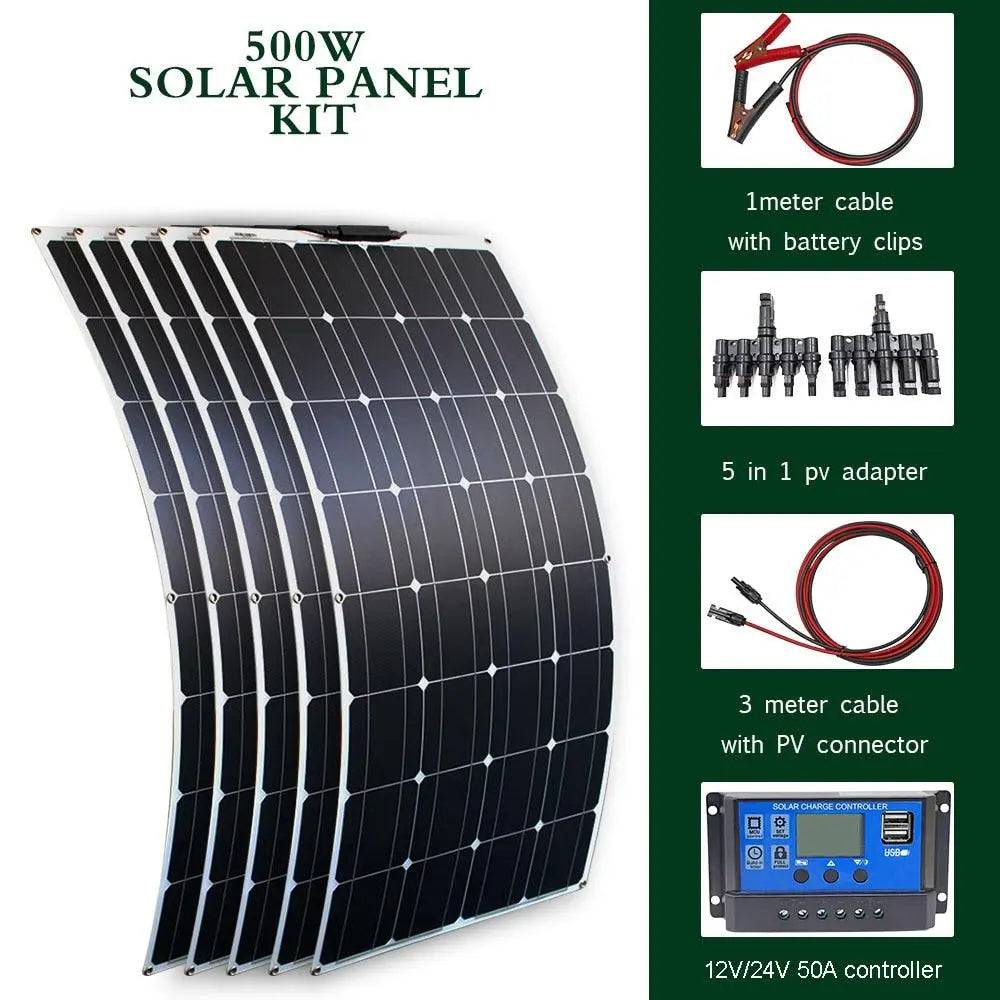 Solar Panel Solar Energy Systems Portable 500/300/200 W Power Flexible  12/24 V Complete Charger Kit  Home - 54Grid - Renewable Energy Store