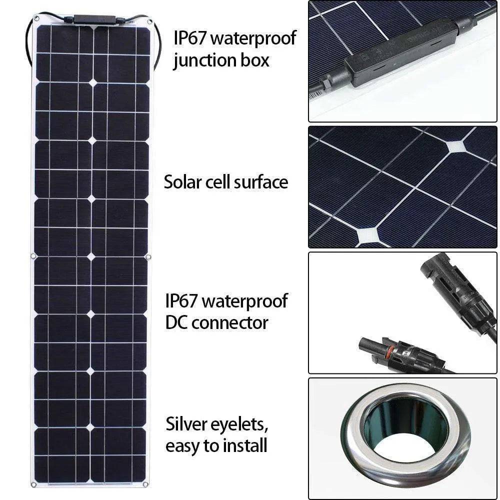 Solar Panel  50 Watt Flexible150/200 W Waterproof Narrow 12/24v Monocrystalline - 54Grid - Renewable Energy Store