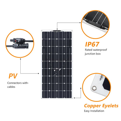 Solar panel kit Flexible Module 18V 120W 240w 360w 480w 600w 720w 12V or 24v photovoltaic for Motorhome Battery  Home Charger - 54Grid - Renewable Energy Store