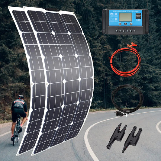 100w 200w 300w 400w Flexible Solar Panel High Efficiency 23% PWM Controller for RV/Boat/Car/Home 12V/24V Battery Charger - 54Grid - Renewable Energy Store