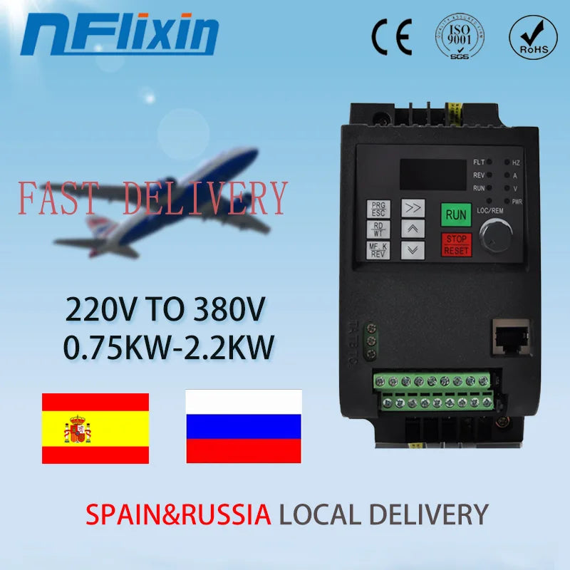 Inverter 0.75KW/1.5KW/2.2KW/4KW/5.5KW/7.5KW 220 into 380 out single phase 220V household electric input Three-phase 380V output by 54Grid - Renewable Energy Store