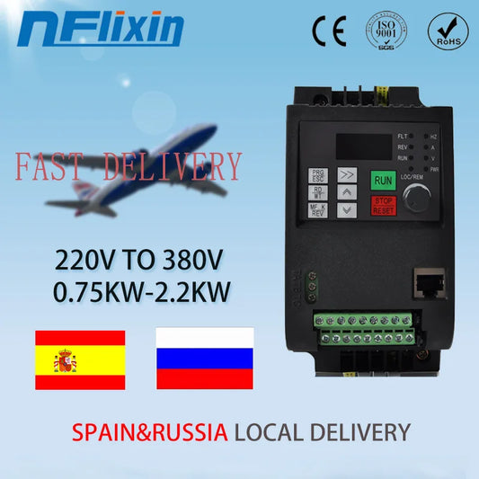 Inverter 0.75KW/1.5KW/2.2KW/4KW/5.5KW/7.5KW 220 into 380 out single phase 220V household electric input Three-phase 380V output by 54Grid - Renewable Energy Store