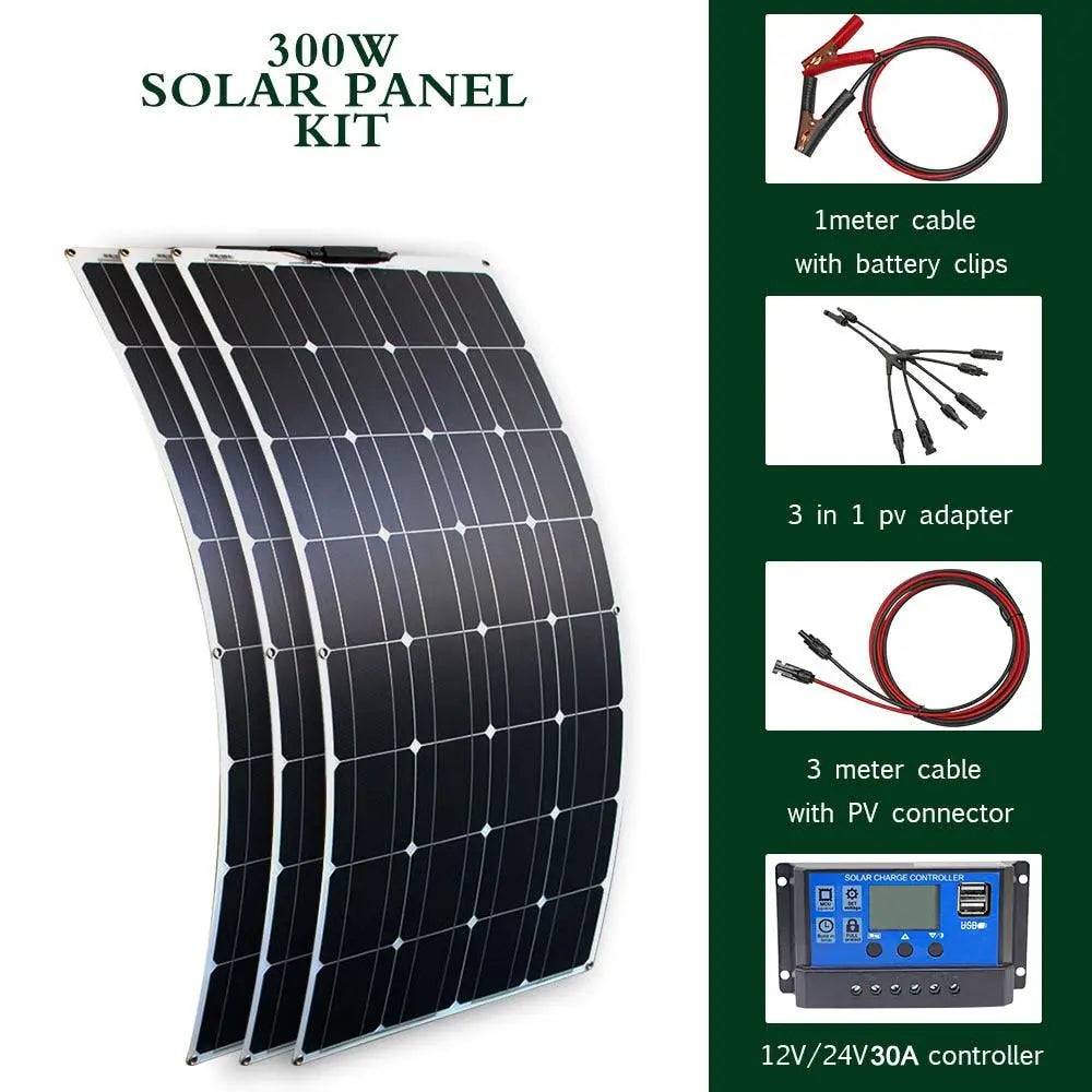 Solar Panel Solar Energy Systems Portable 500/300/200 W Power Flexible  12/24 V Complete Charger Kit  Home - 54Grid - Renewable Energy Store