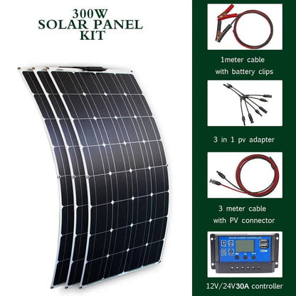 Solar Panel Solar Energy Systems Portable 500/300/200 W Power Flexible  12/24 V Complete Charger Kit  Home - 54Grid - Renewable Energy Store