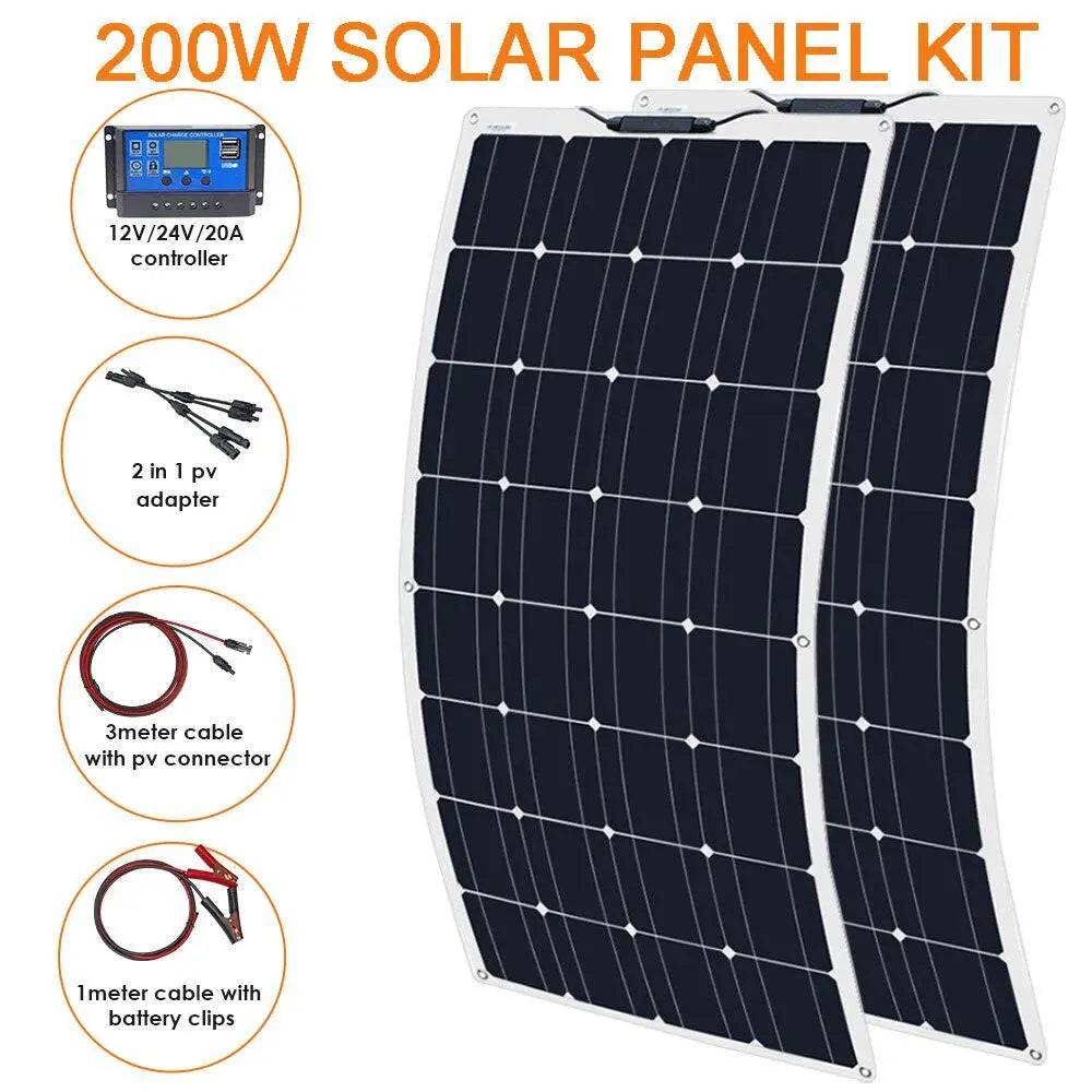 Solar Panel High Efficiency 100w 500w Charger Portable 12v 24v Battery Controller System Flexible Set Camping Power Bank - 54Grid - Renewable Energy Store