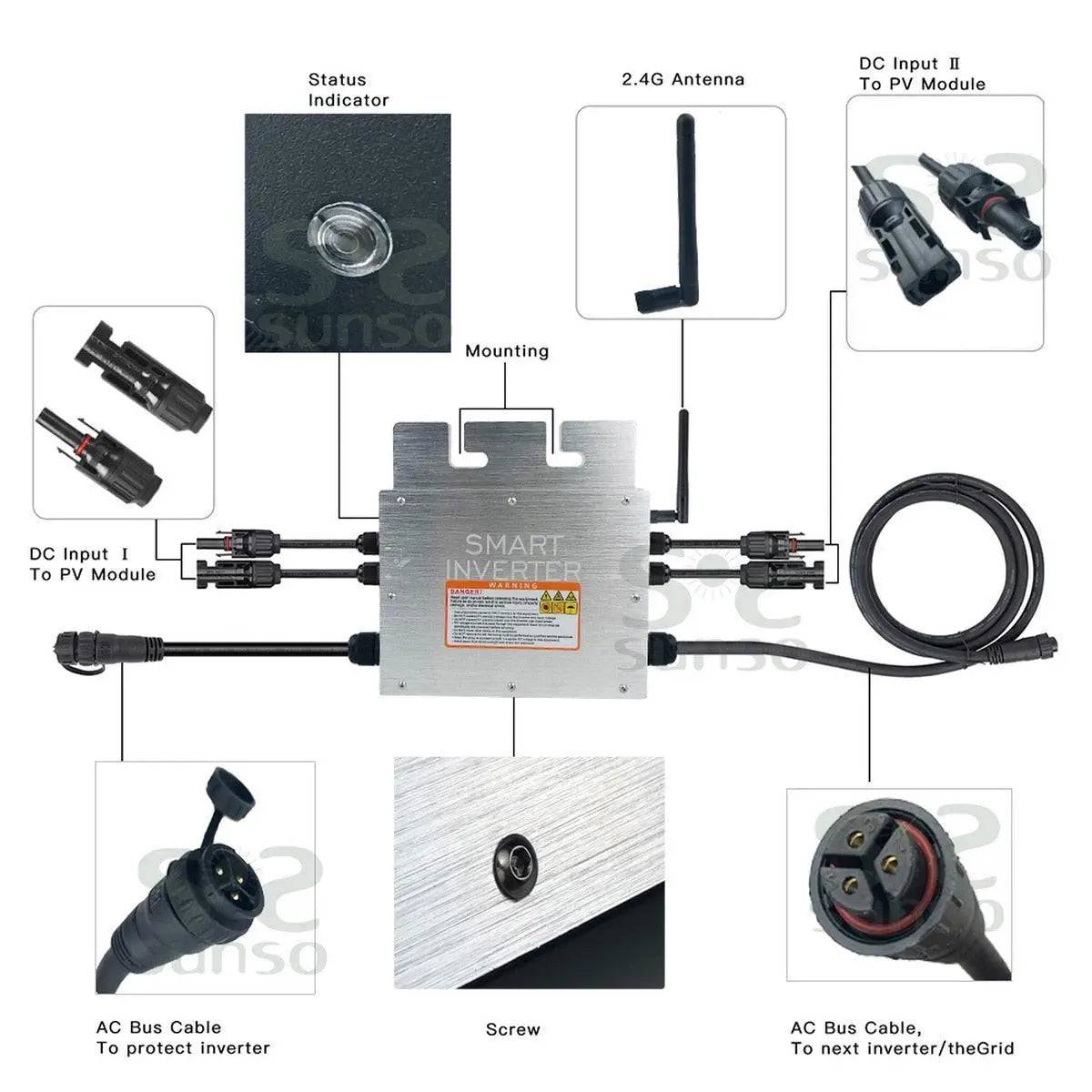 Micro Solar Inverter 800W Grid Tie MPPT 30V 36V DC 110/220V AC For 400/350W - 54Grid - Renewable Energy Store