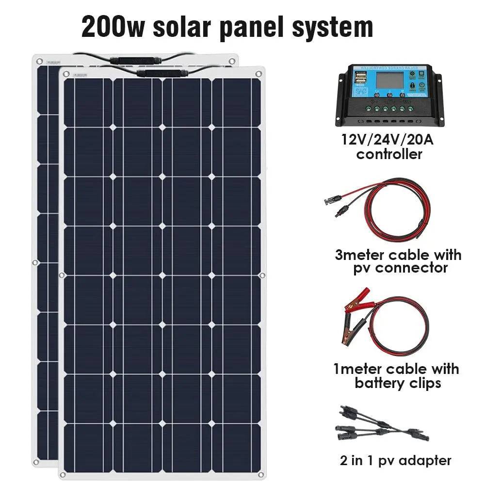 Solar Panel Mono Flexible 200W 100W  10A/20A 12/24V - 54Grid - Renewable Energy Store