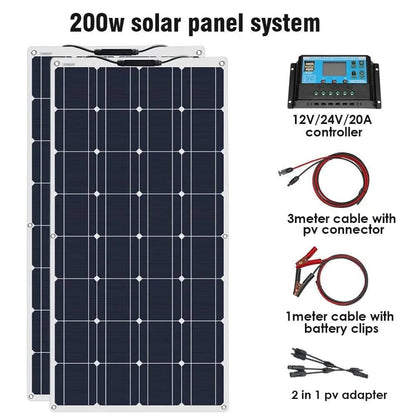 Solar Panel Mono Flexible 200W 100W  10A/20A 12/24V - 54Grid - Renewable Energy Store