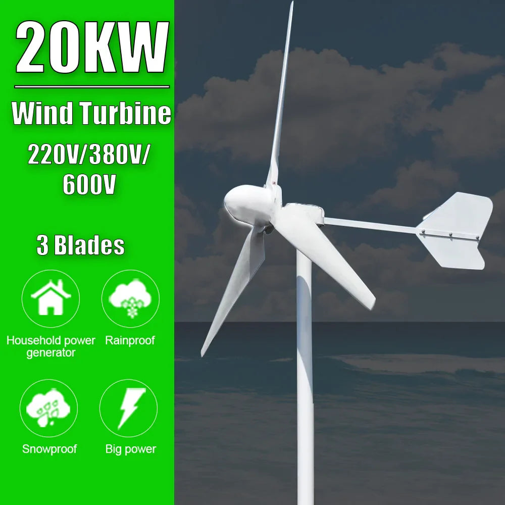Wind Turbine Energy Windmill 20KW Horizontal Generator Low RPM 220V 380V 600V Farm Home Boat Use - 54Grid - Renewable Energy Store