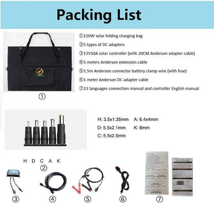 Solar Panel 120W 180W Portable Outdoor Foldable 12V Flexible Camping Boat RV Travel Home Car Powered Charger Placa kits - 54Grid - Renewable Energy Store