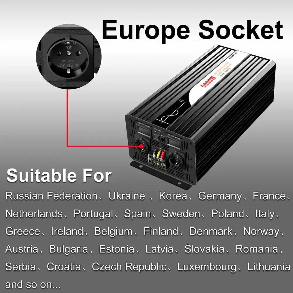 5000W (remote control) pure sine wave solar power inverter DC 12V 24V 48V to AC 110V  220V digital display - 54Grid - Renewable Energy Store