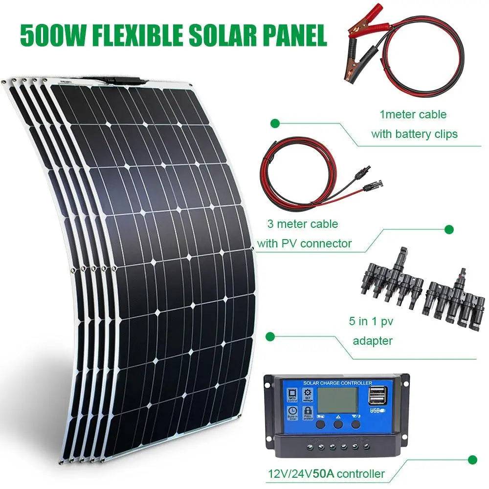 Solar Panel Solar Energy Systems Portable 500/300/200 W Power Flexible  12/24 V Complete Charger Kit  Home - 54Grid - Renewable Energy Store