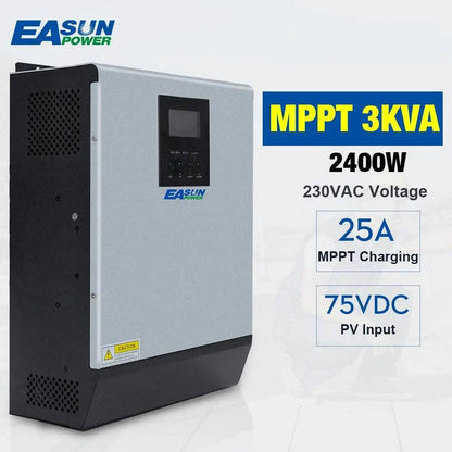 Solar Inverter 3KVA Pure Sine Wave Hybrid Inverter 24V 220V Built-in 25A MPPT PV Charge Controller and AC Charger for Home Use - 54Grid - Renewable Energy Store