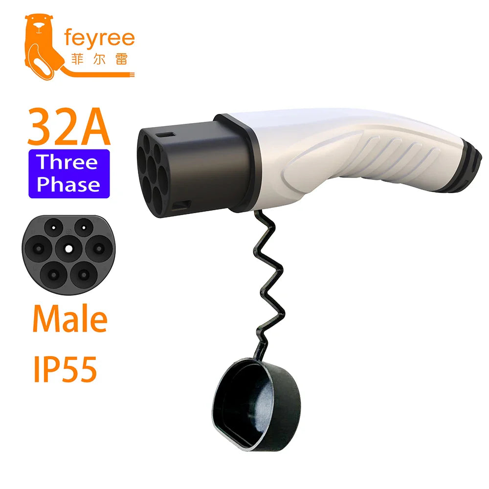 feyree Type2 Male Charger Plug 32A Power Supply Side 16A 3Phase IEC62196-2 Adapter for Electric Car Wallbox Charging Station by 54Grid - Renewable Energy Store