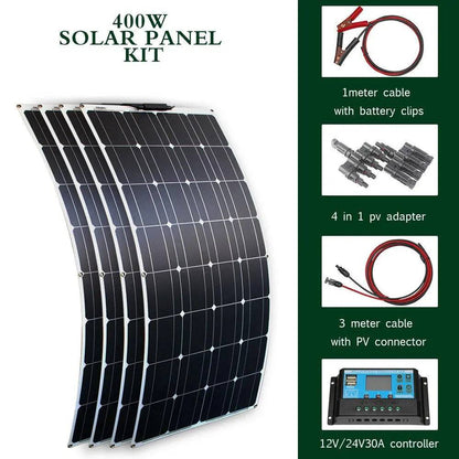 Solar Panel Waterproof 100 W 400w Flexible Set Kit 12v 16v  24v Battery Car Rv Home Outdoor Power Camping Charging - 54Grid - Renewable Energy Store