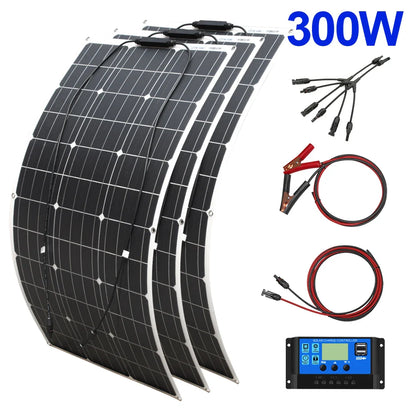 Solar Panel 100w 200w 300w 400w Flexible High Efficiency PWM 12V/18V/24V Battery Charger  Controller Solar Kit for Boat/Car/Home - 54Grid - Renewable Energy Store