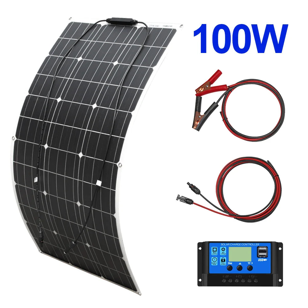 Solar Panel kit 100w 100 Watt 200W 300w 400w Complete Photovoltaic Panels cell 12V 24v Battery Home Car Boat Yacht - 54Grid - Renewable Energy Store