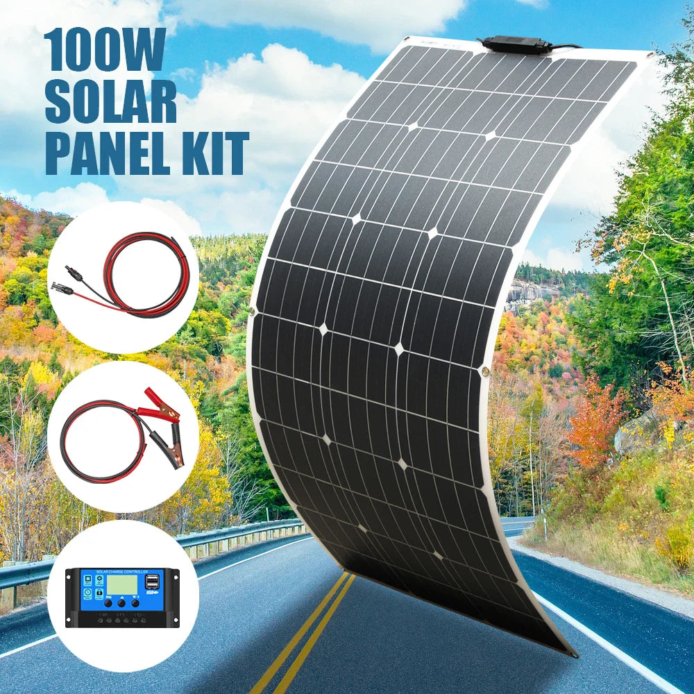 Solar Panel kit 100w 100 Watt 200W 300w 400w Complete Photovoltaic Panels cell 12V 24v Battery Home Car Boat Yacht - 54Grid - Renewable Energy Store