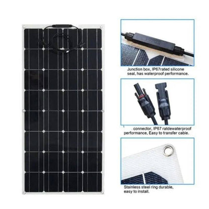Solar Panel 200w 100w ETFE PET 100W Flexible Solar Panel For 12V Battery Charger Monocrystalline Cell - 54Grid - Renewable Energy Store
