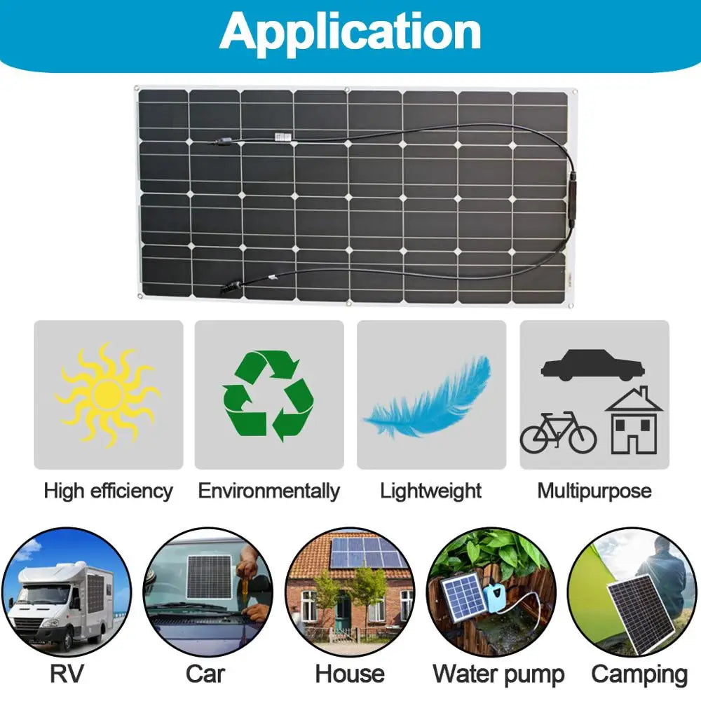1000w flexible solar panel 12v 24v panel solar 100w monocrystalline  battery charger for rv electric car camping yacht 54Grid - Renewable Energy Store