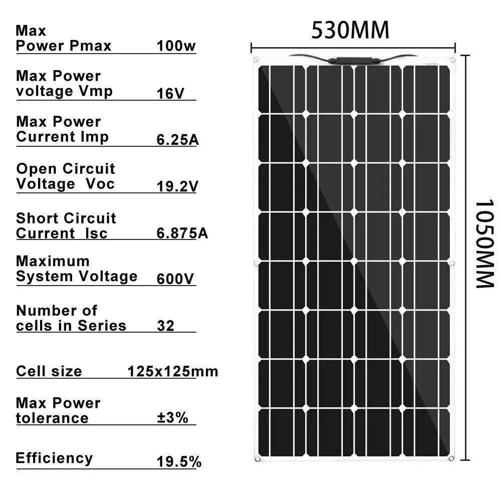 Solar Panel Flexible Monocrystalline 100/200/300/400 W For 12/24V Battery Charger - 54Grid - Renewable Energy Store