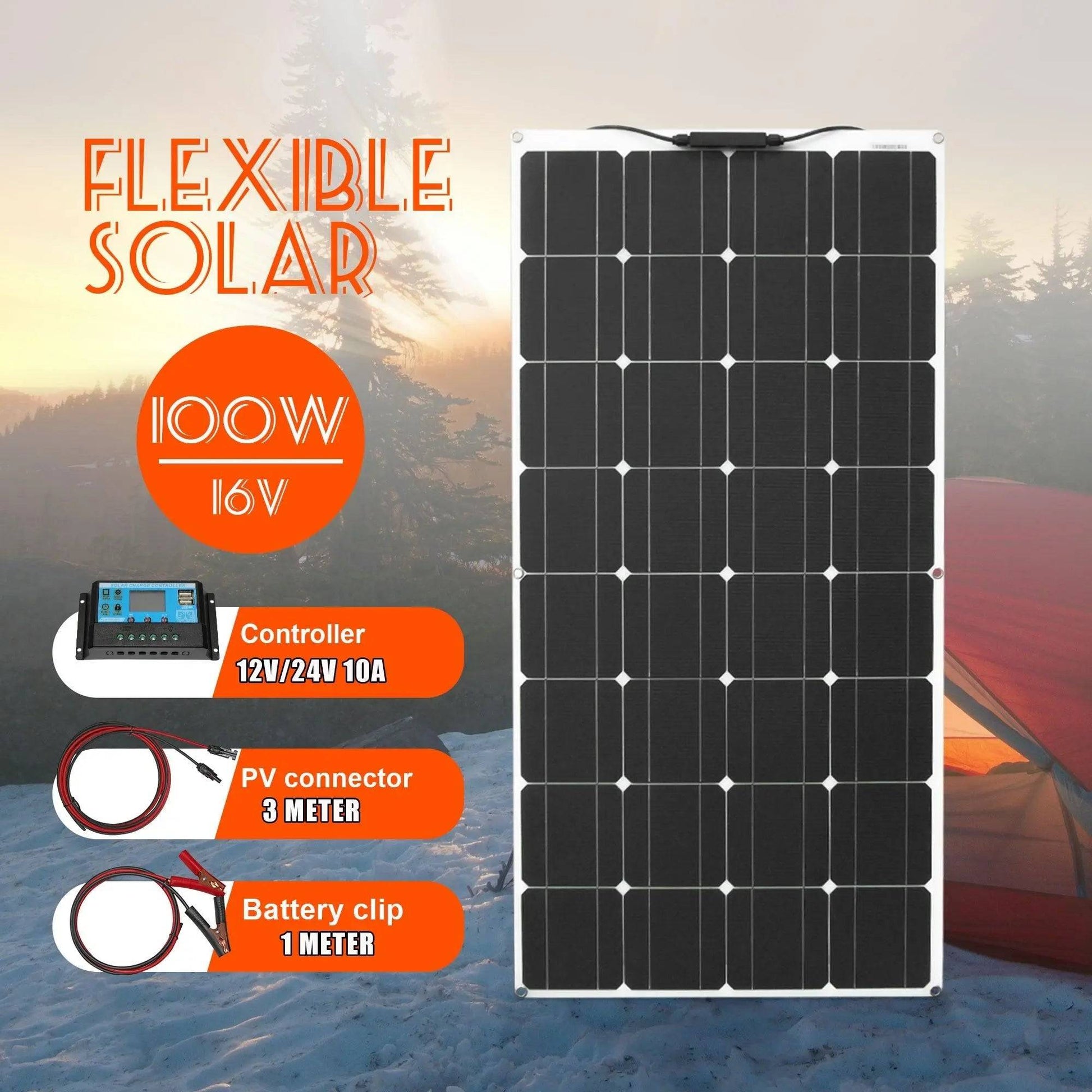 Solar Panel Kit 100/200/300 W Off Grid Flexible 12V Wateproof - 54Grid - Renewable Energy Store
