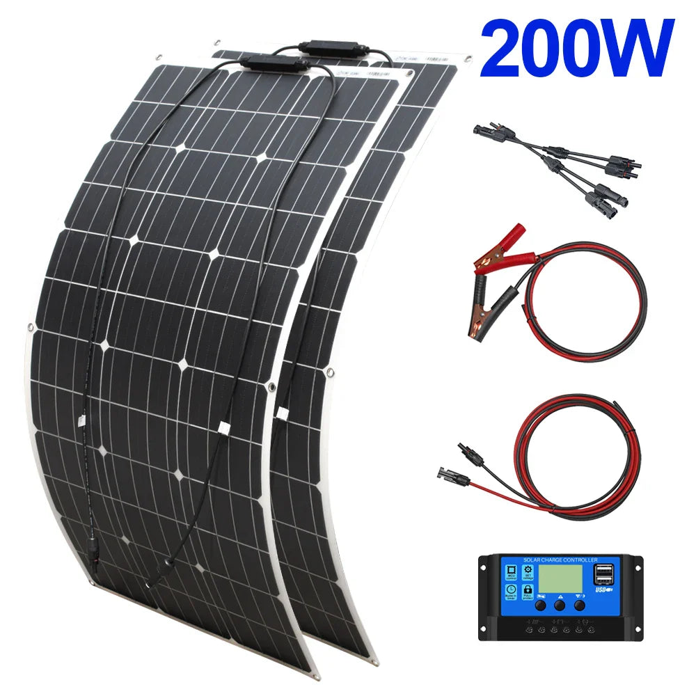 Solar Panel 100w 200w 300w 400w Flexible High Efficiency PWM 12V/18V/24V Battery Charger  Controller Solar Kit for Boat/Car/Home - 54Grid - Renewable Energy Store